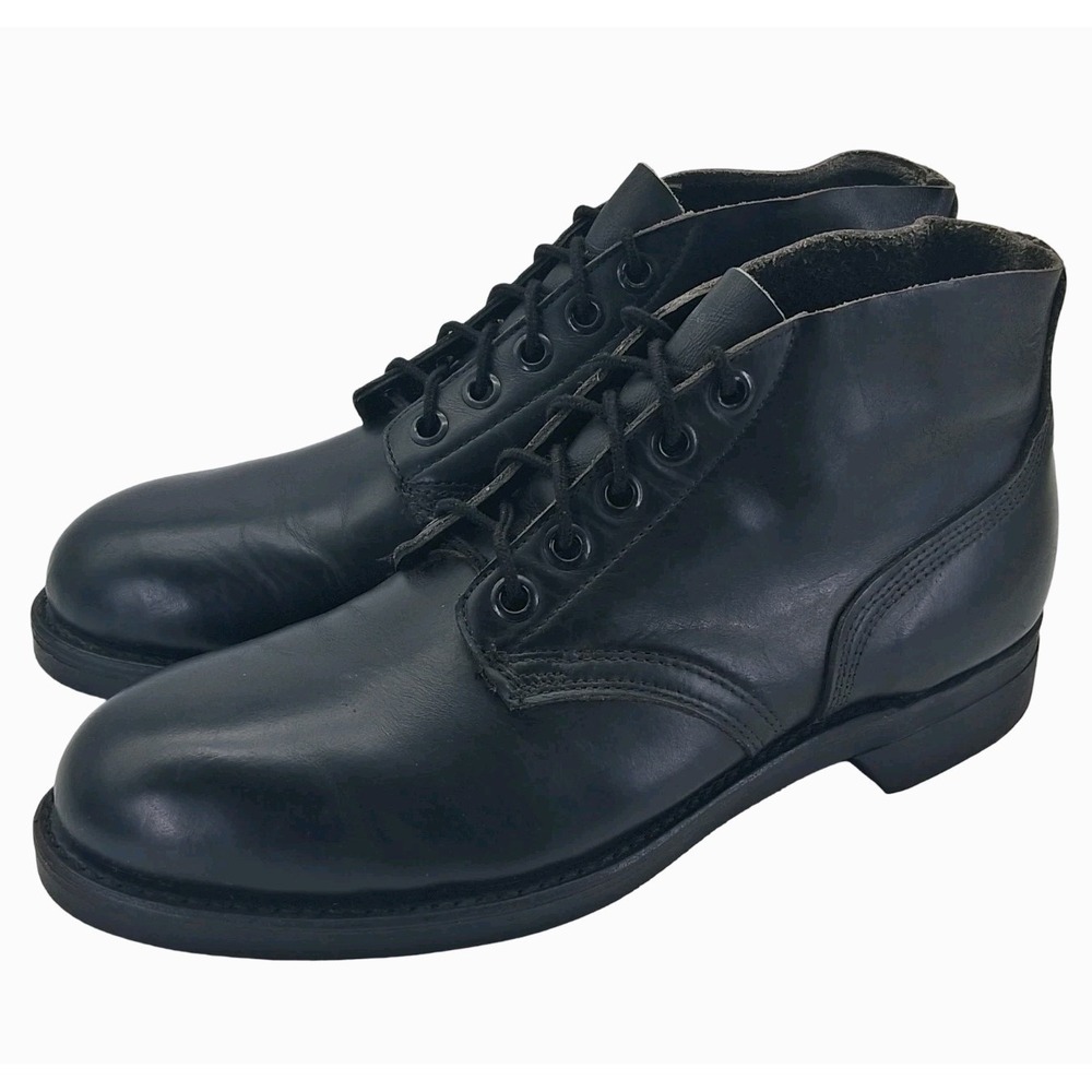 Vintage Leather Combat Boots Mens Size 10 Black Steel Toe Work Ankle Non-Slip